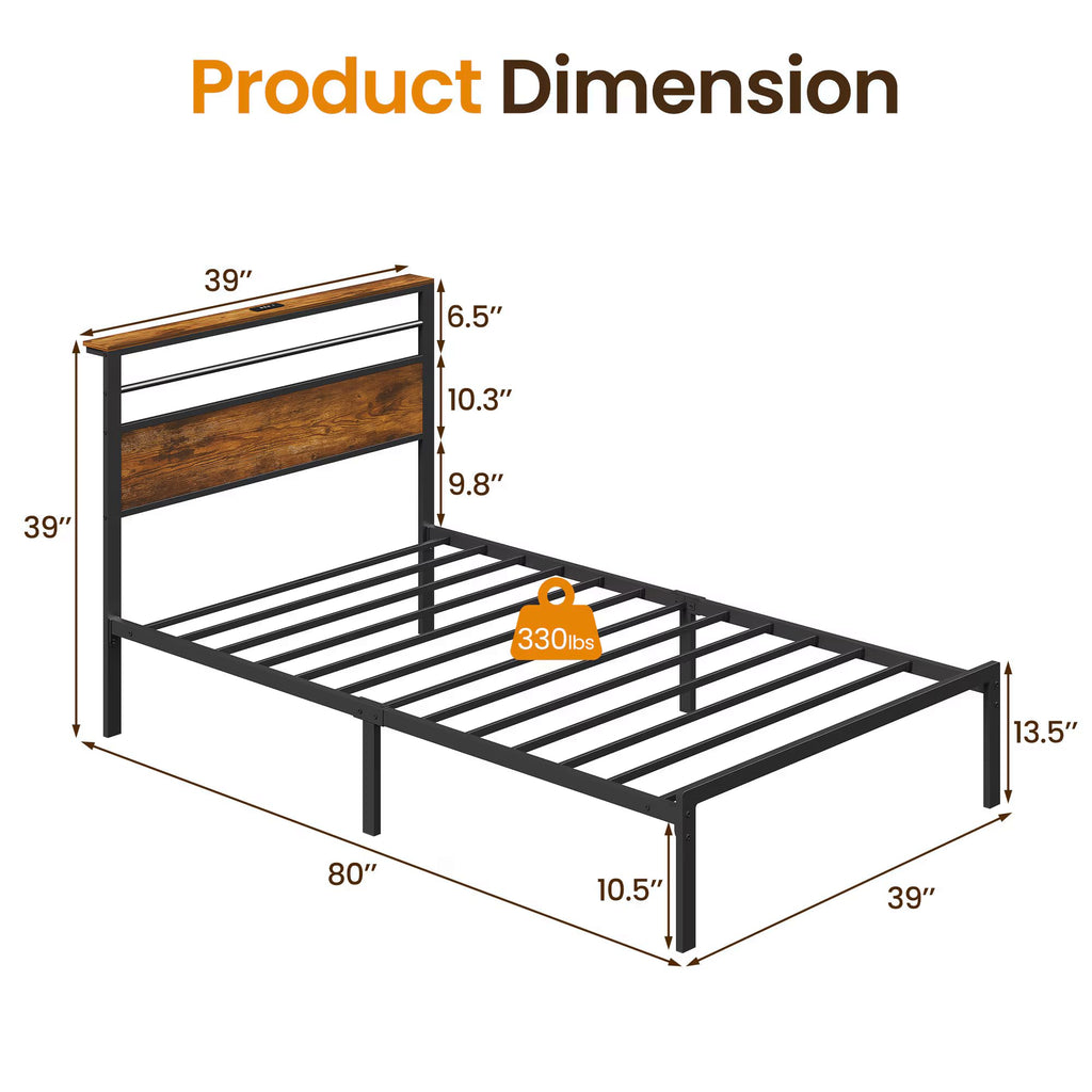 Twin Bed Frame with LED Lights & Charging Station J738