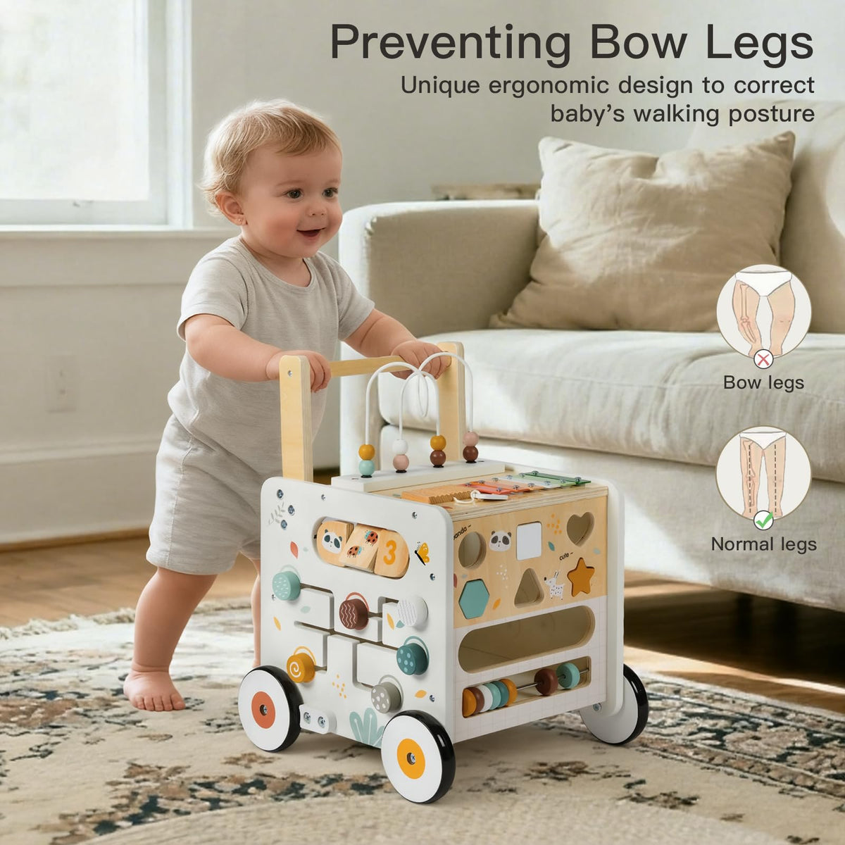 Wooden Baby Walker Activity Cube Push Walker W360058