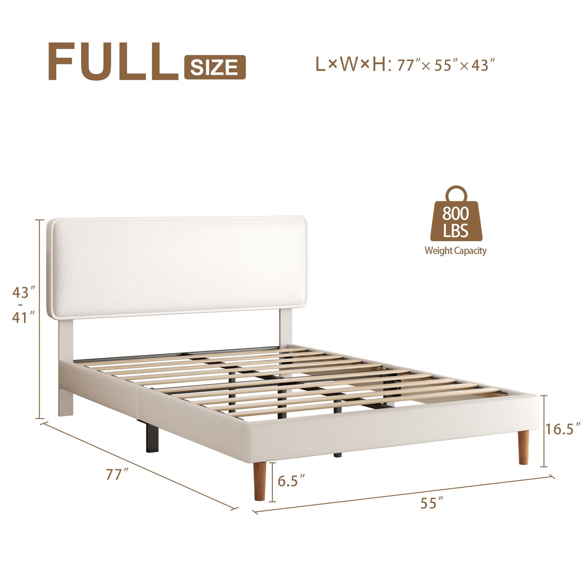 White Upholstered Bed Frame with Adjustable Headboard O3555