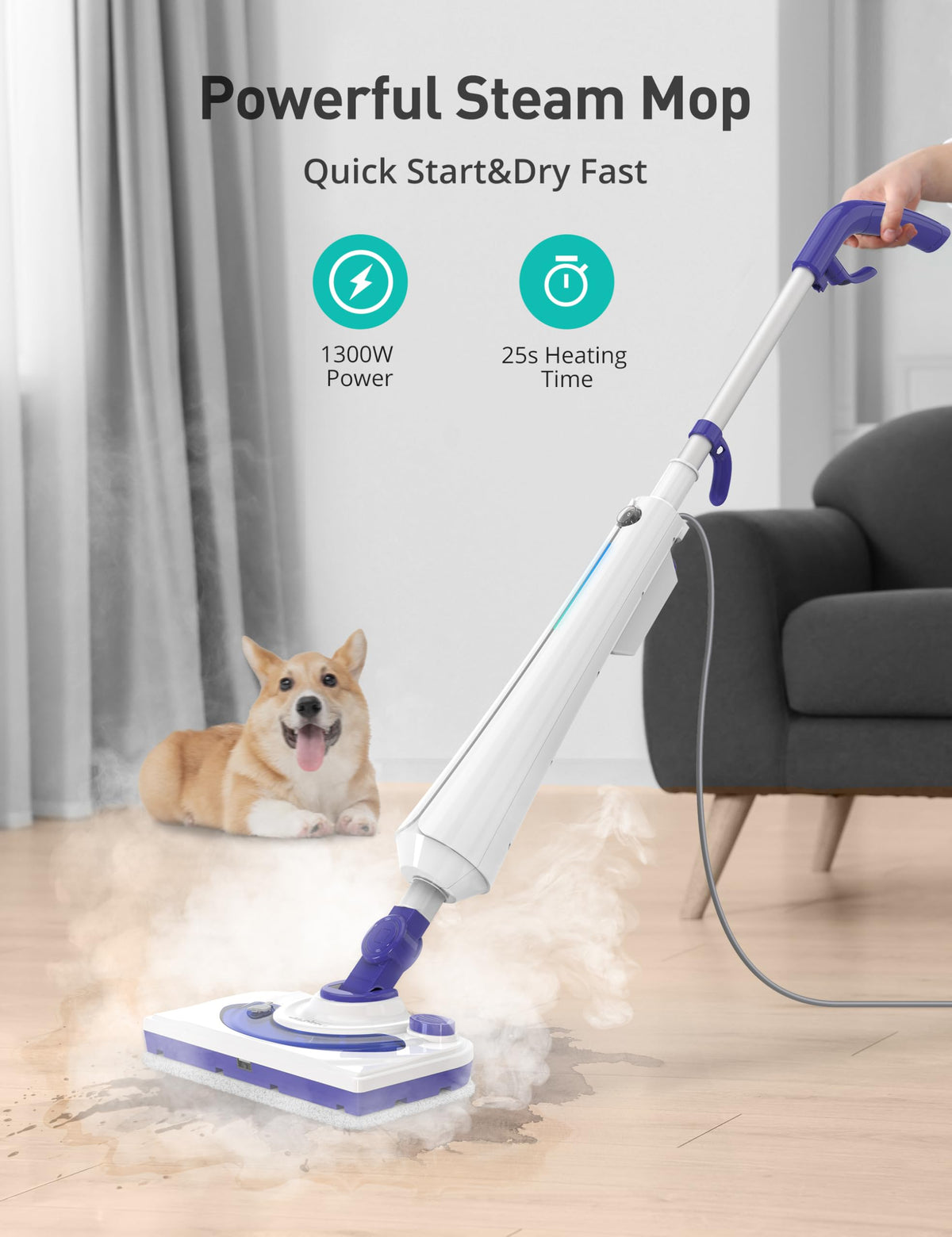 1300W Steam Mop Cleaner with 2 Washable Pads N38109
