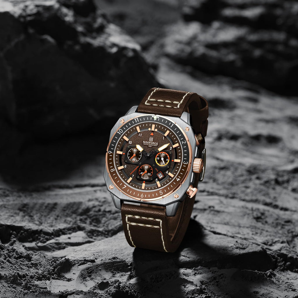Men's Square Big Face Waterproof Chronograph Leather Strap Watch V51577