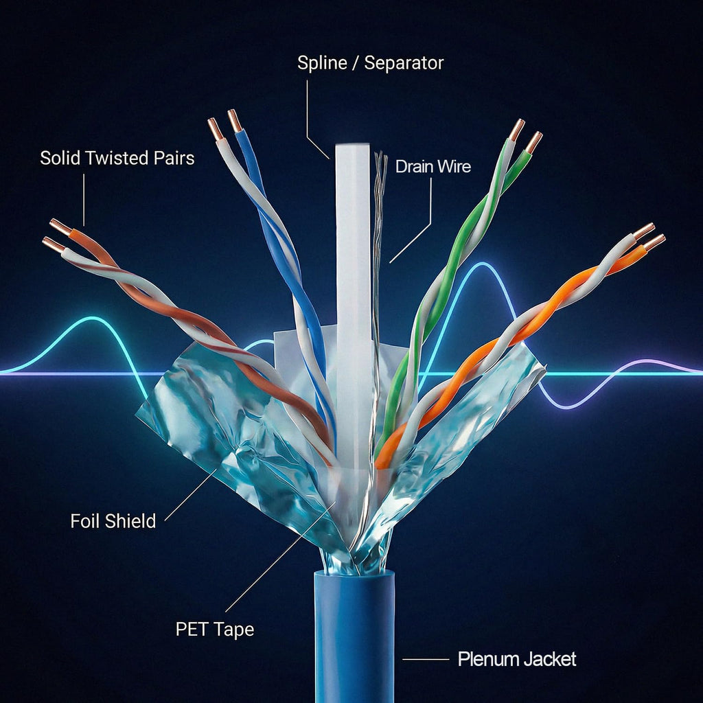 Cat6 Plenum Shielded 1000ft 23AWG Solid Bare Copper Ethernet Cable P108190