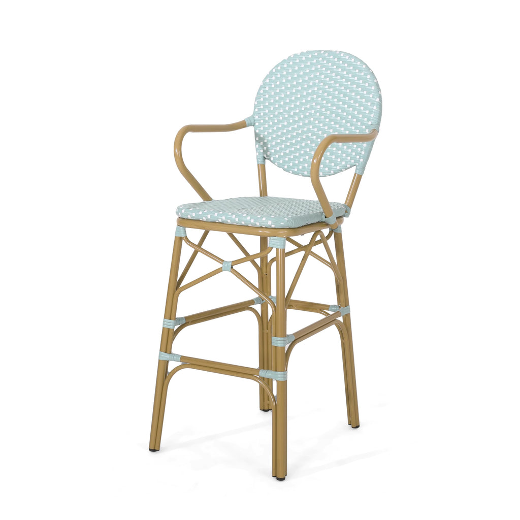 Teal Bamboo Print Wicker Aluminum Bar Stools Set of 2 R69544