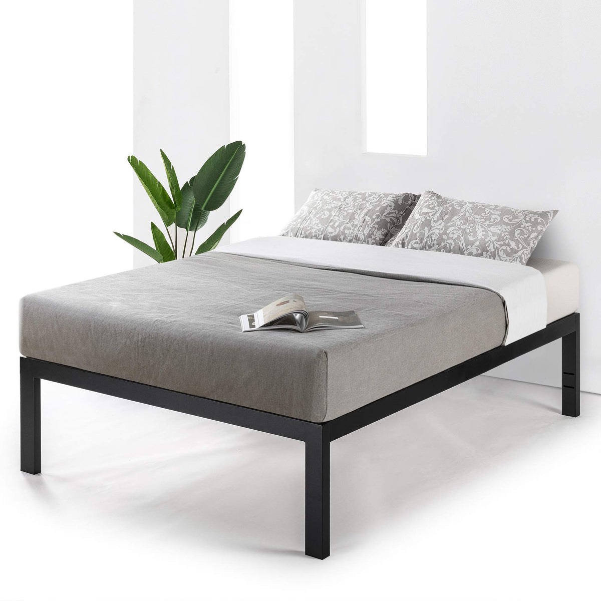 Queen 18 Inch Heavy Duty Steel Platform Bed with Wood Slat S590