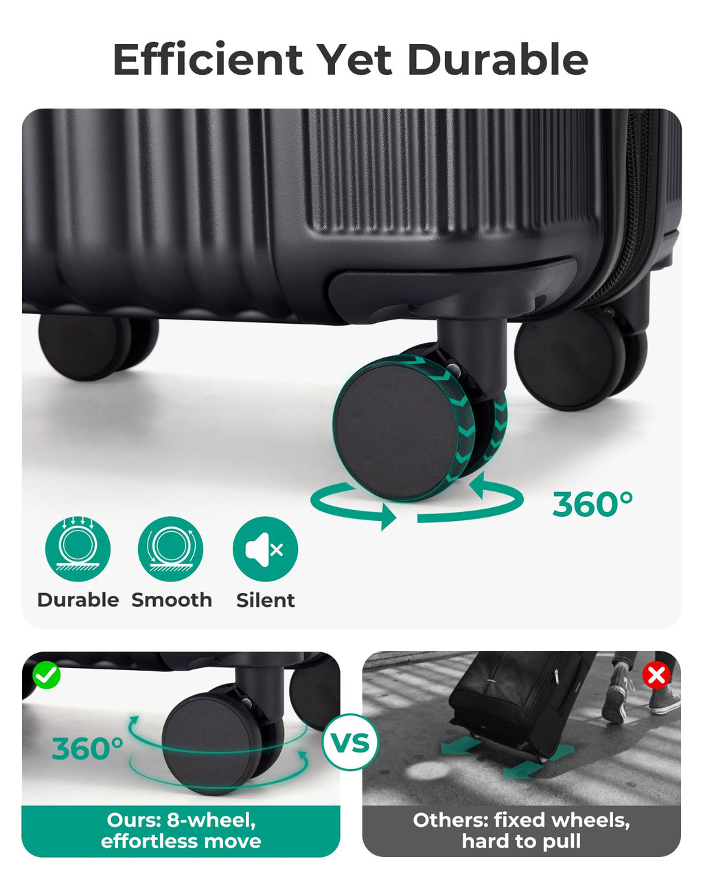 Carry On Luggage with Wheels, Black N8034