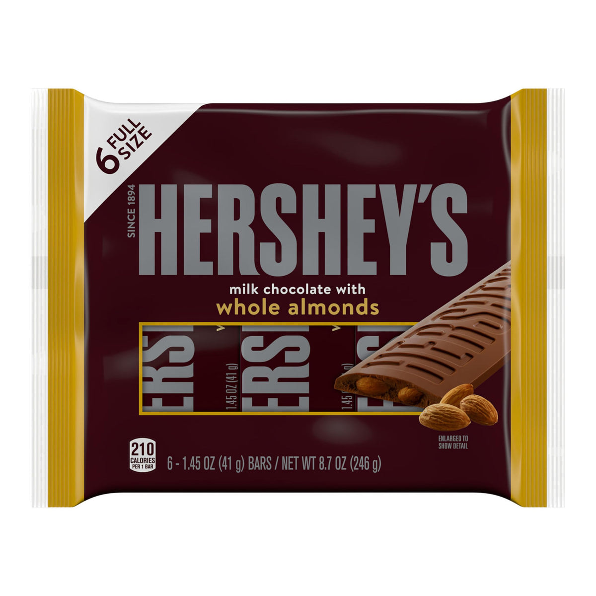Milk Chocolate with Whole Almonds Candy Bars 1.45 oz 6 Count B467757