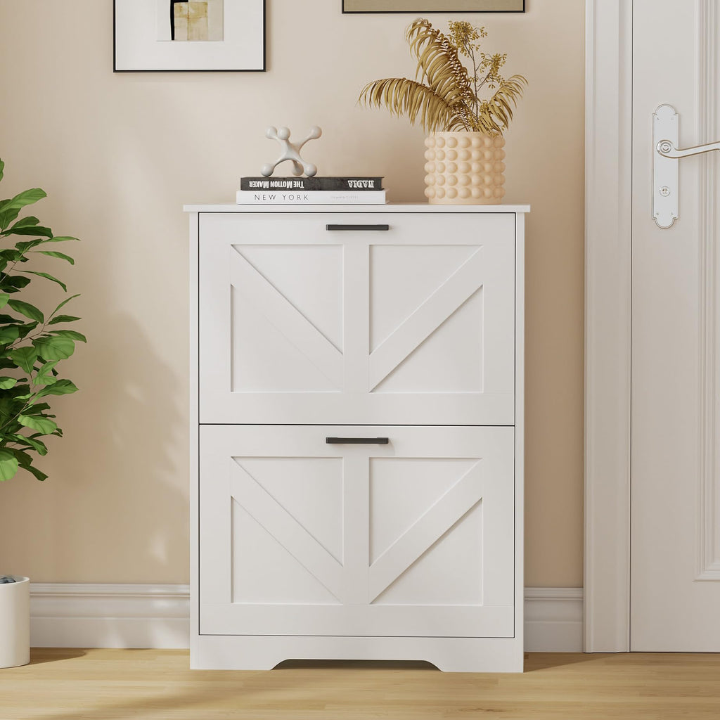 Farmhouse Shoe Cabinet with 2 Flip Drawers S244282