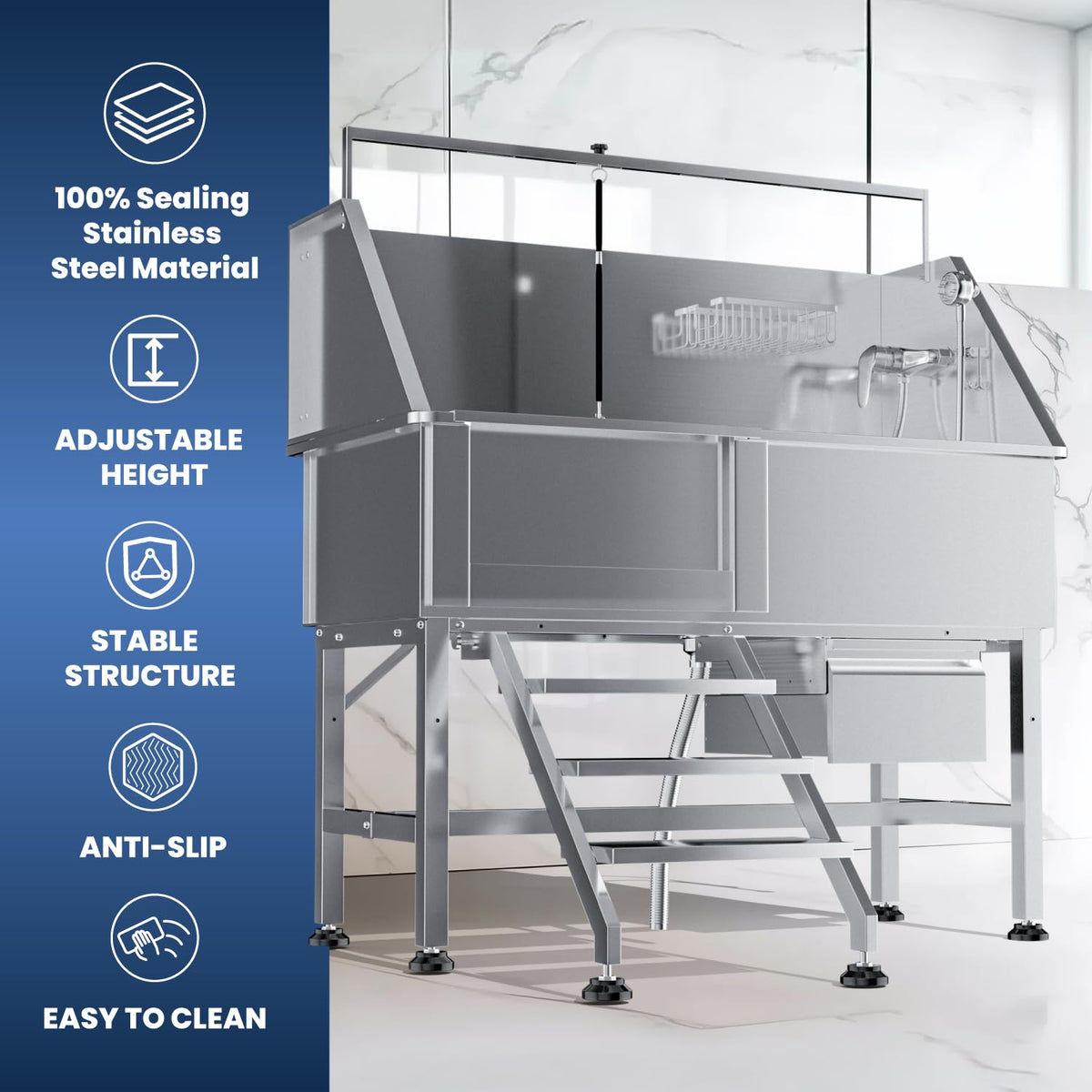 46" Stainless Steel Dog Washing Station with Stairs G28976
