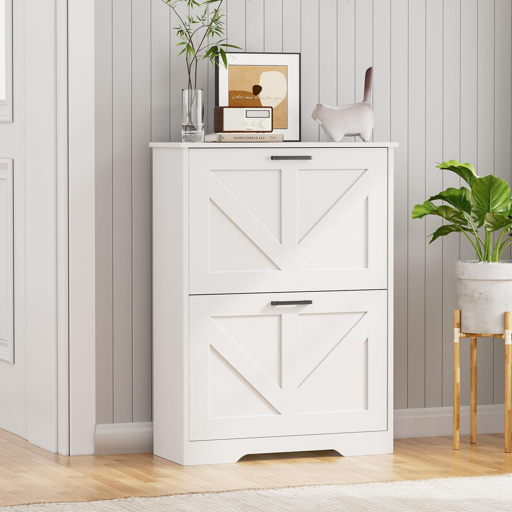 Farmhouse Shoe Cabinet with 2 Flip Drawers S244282