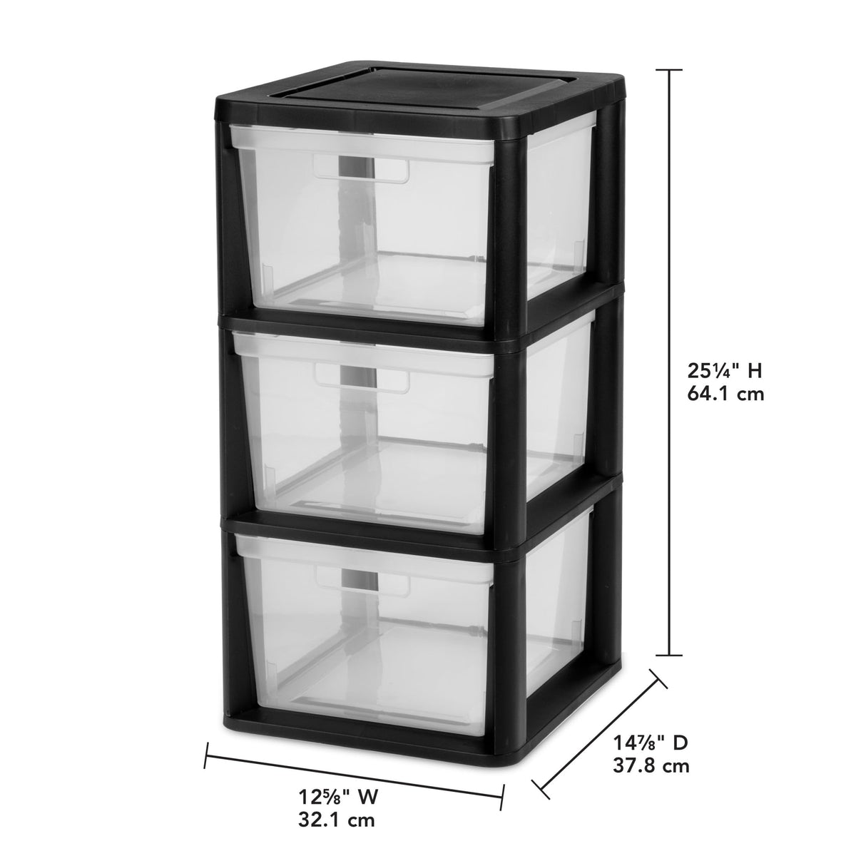 Black 3 Drawer Plastic Storage Tower U492