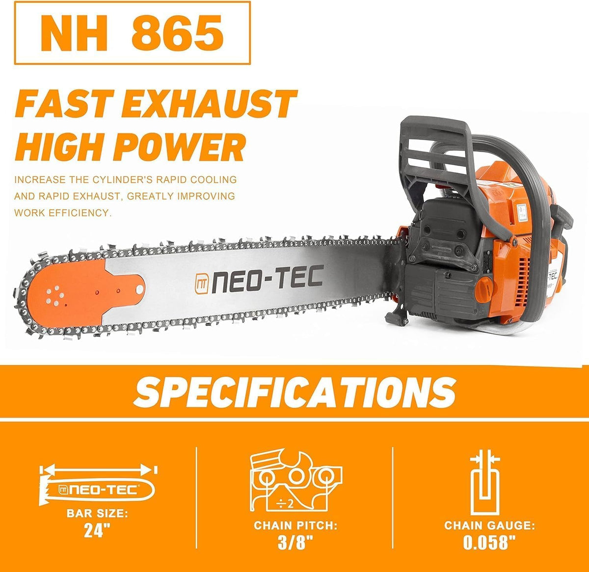 65cc Gas Chainsaw with 24 Inch Bar and Chain N816006