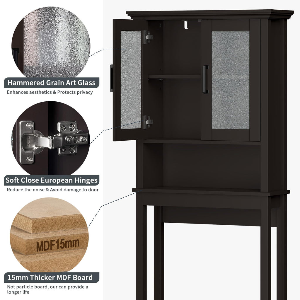 Over Toilet Storage Cabinet with Glass Doors and Adjustable Shelf F9319