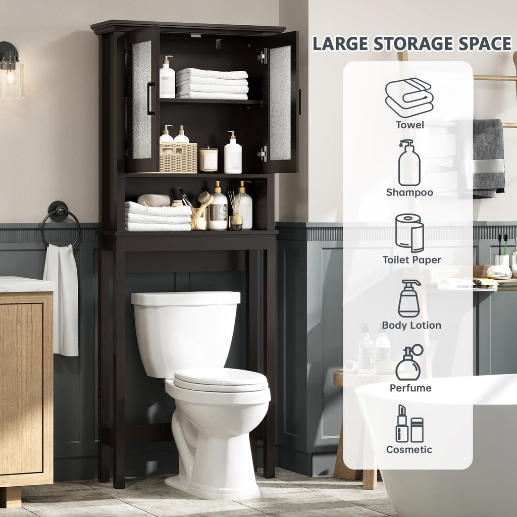 Over Toilet Storage Cabinet with Glass Doors and Adjustable Shelf F9319