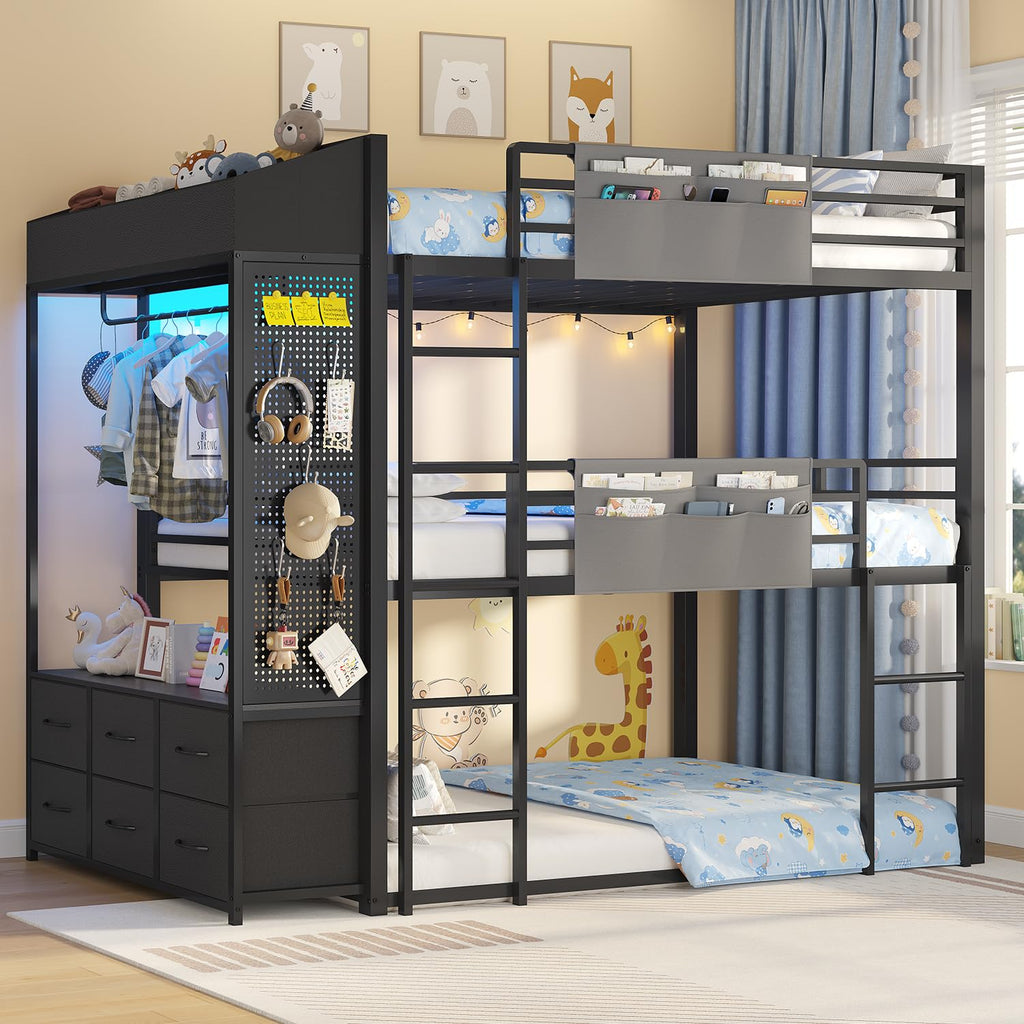 Triple Bunk Bed with 6 Storage Drawers E188594