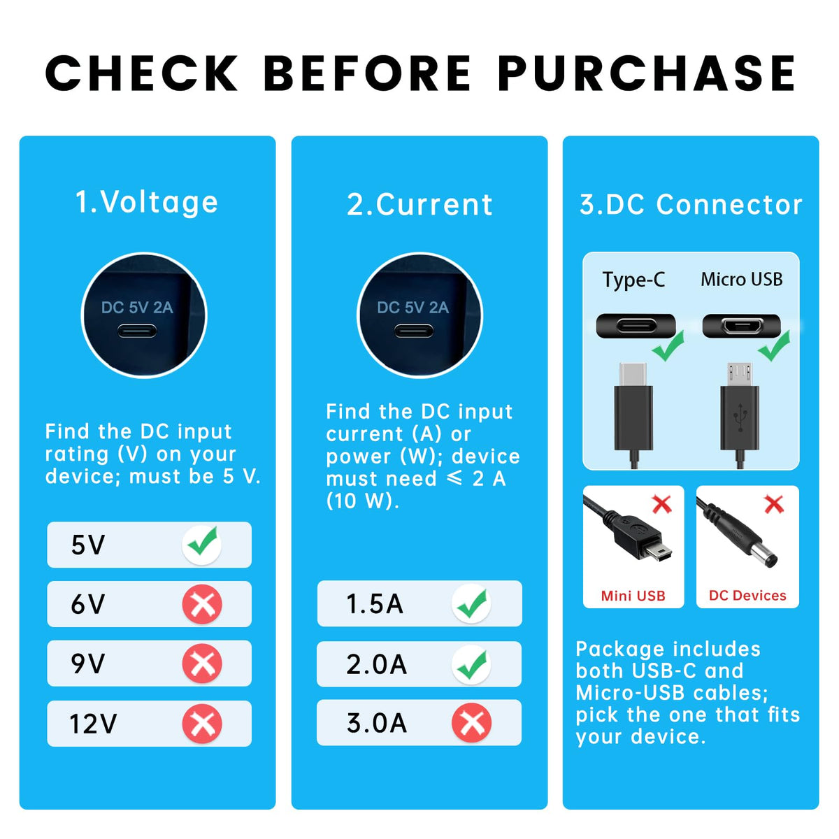 2A Power Adapter with USB Type-C and Micro USB Cables F8936