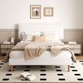 White Upholstered Bed Frame with Adjustable Headboard O3555