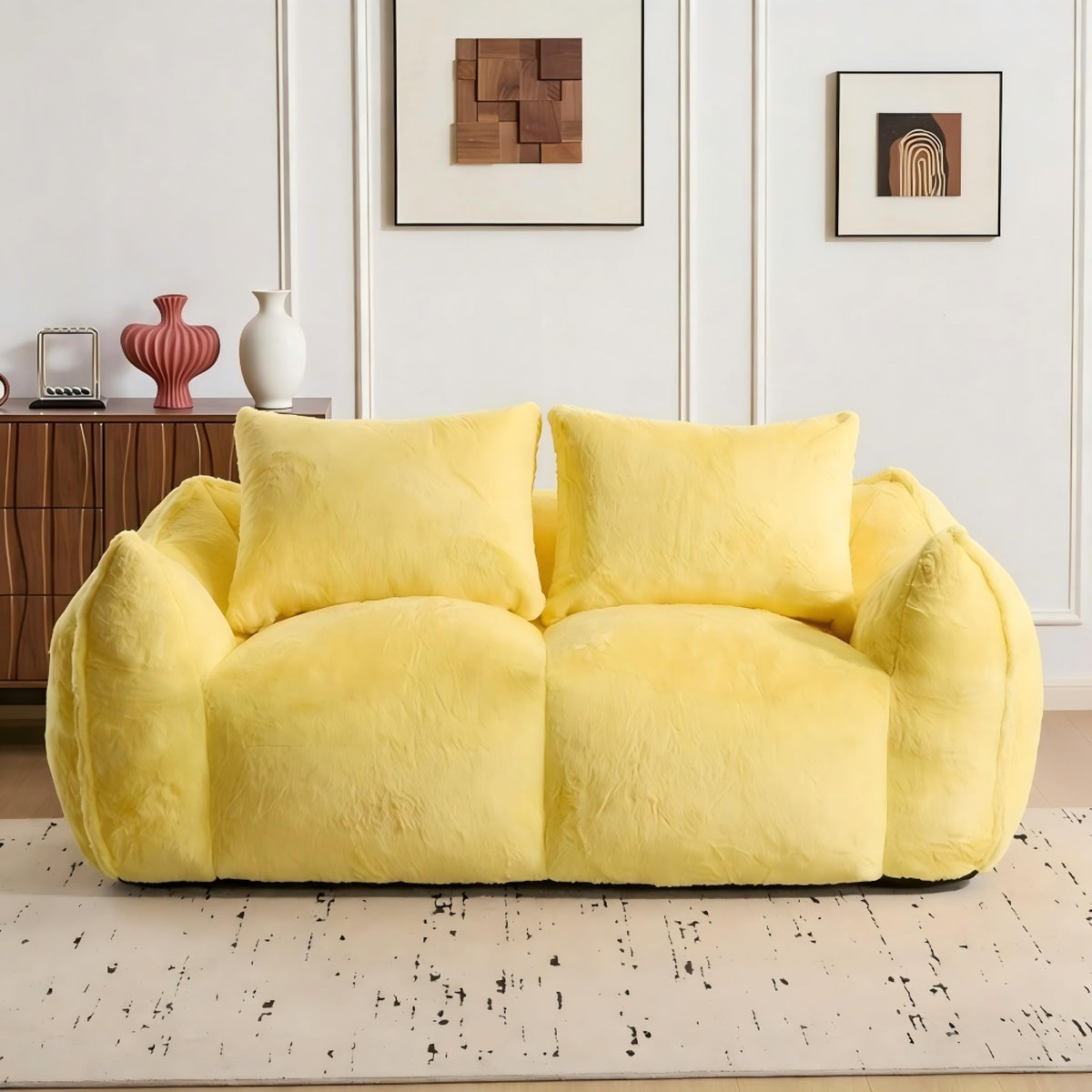Oversized Faux Fur Memory Foam Bean Bag Chair I752358