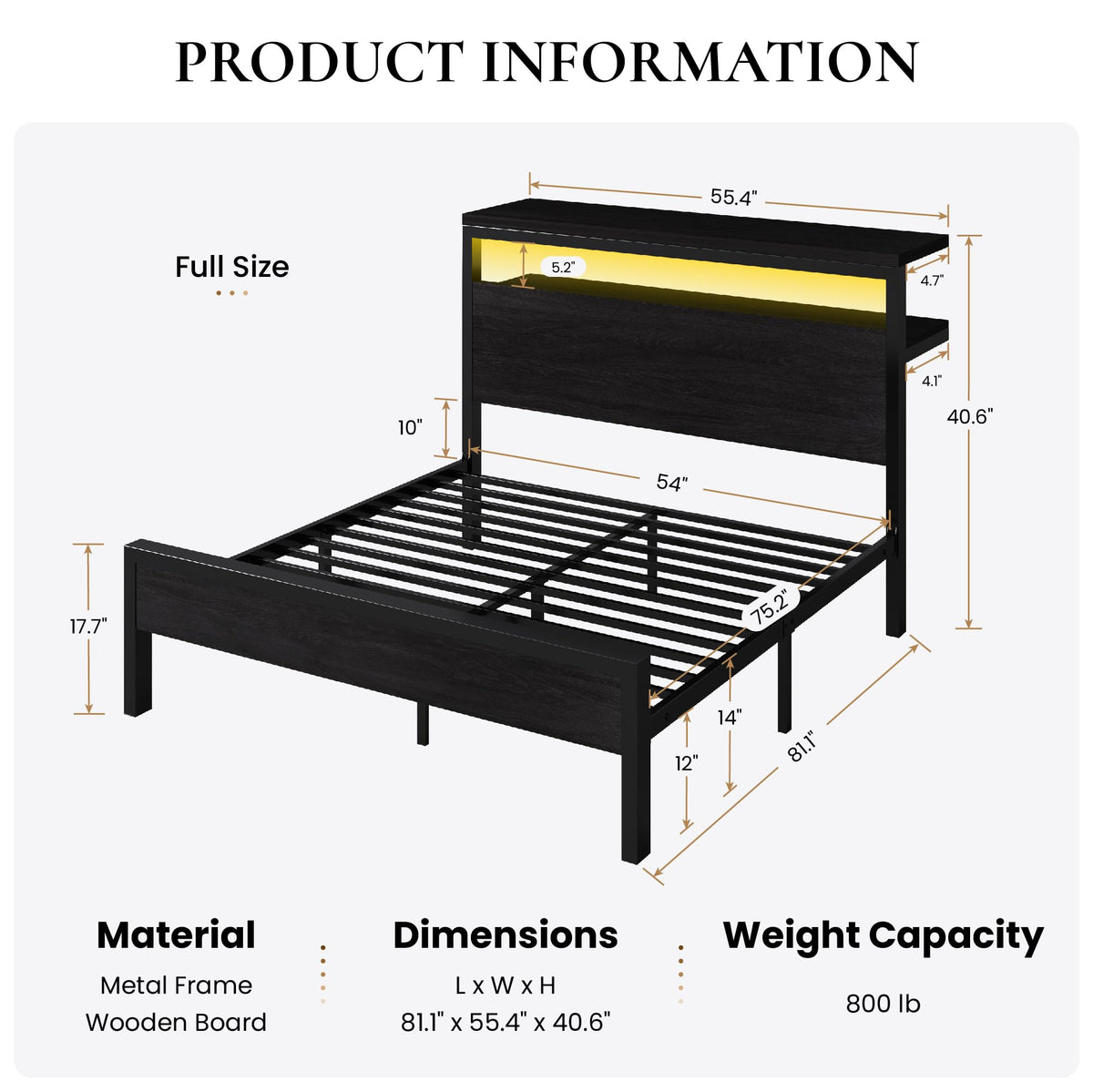 Full Bed Frame with 2-Tier Storage Headboard W78855