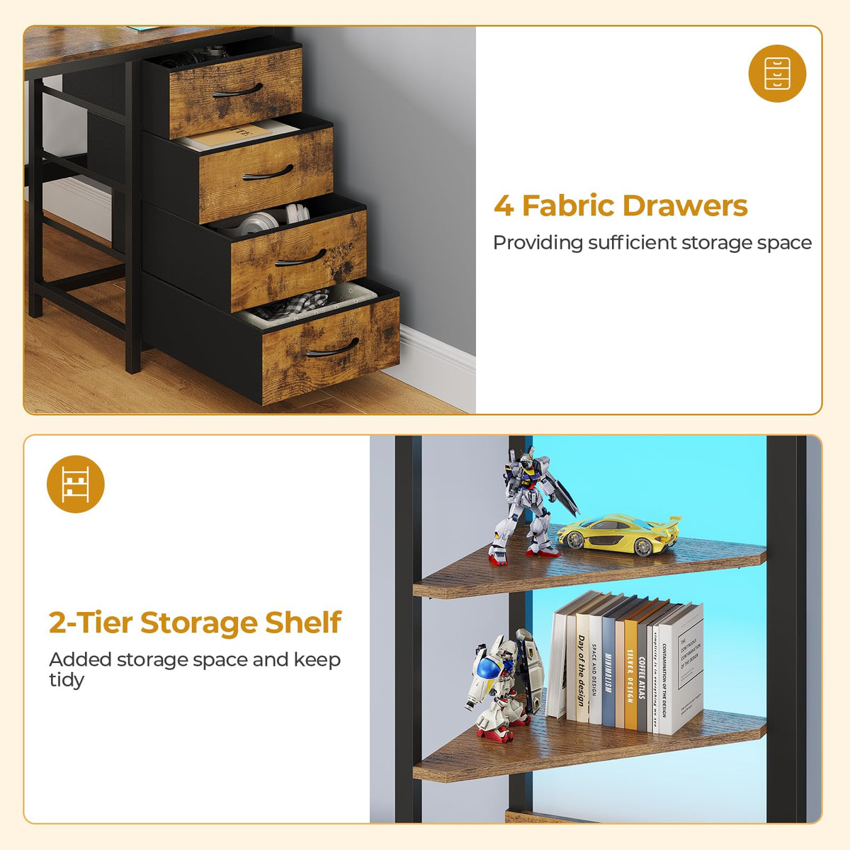 Twin Over Full Bunk Bed with Desk & 4 Storage Drawers, Black P104