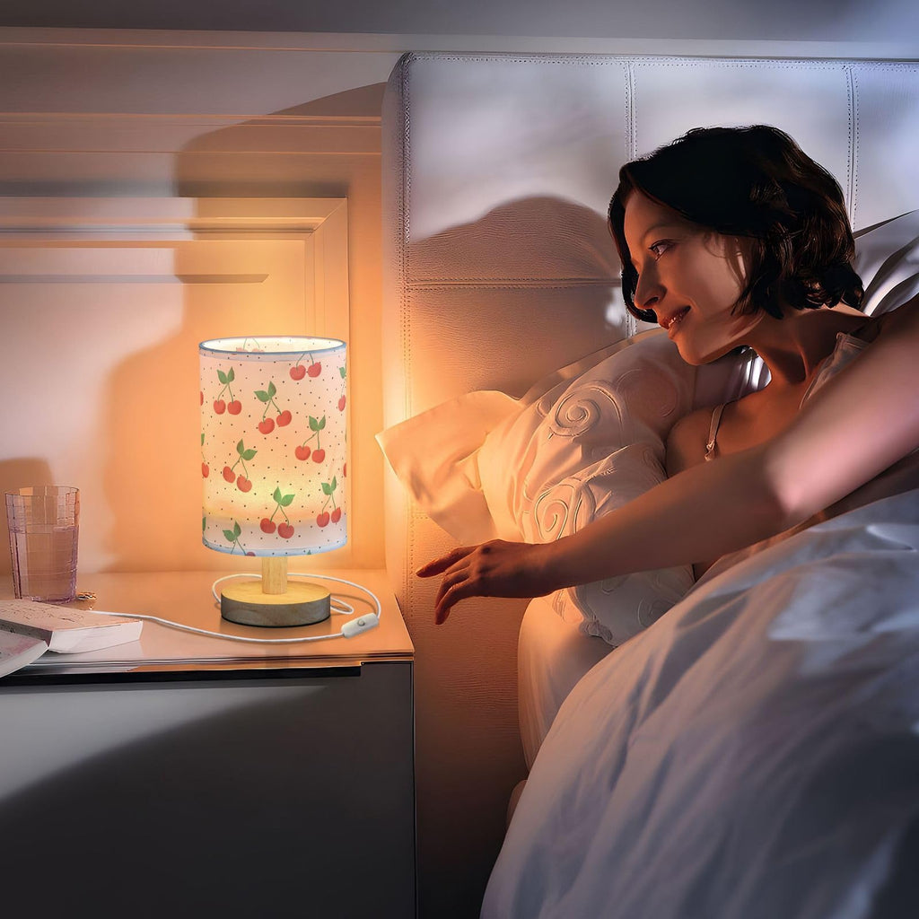 Red Cherry Table Lamp with USB Ports and Fabric Lampshade F307769