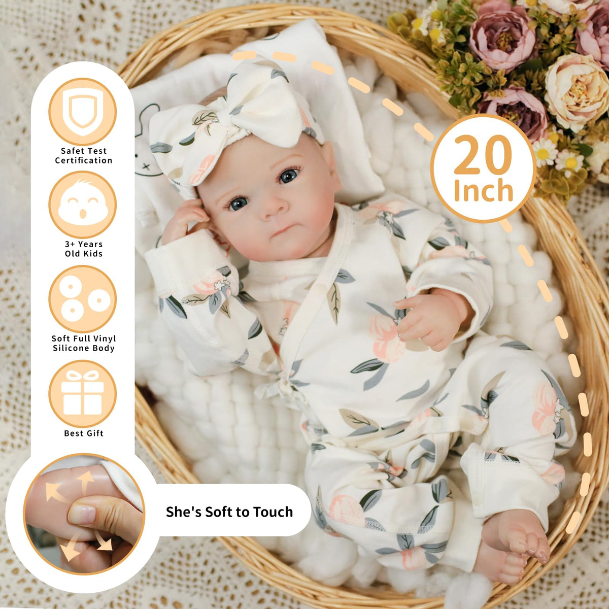 20 Inch Soft Vinyl Poseable Reborn Baby Dolls V2675