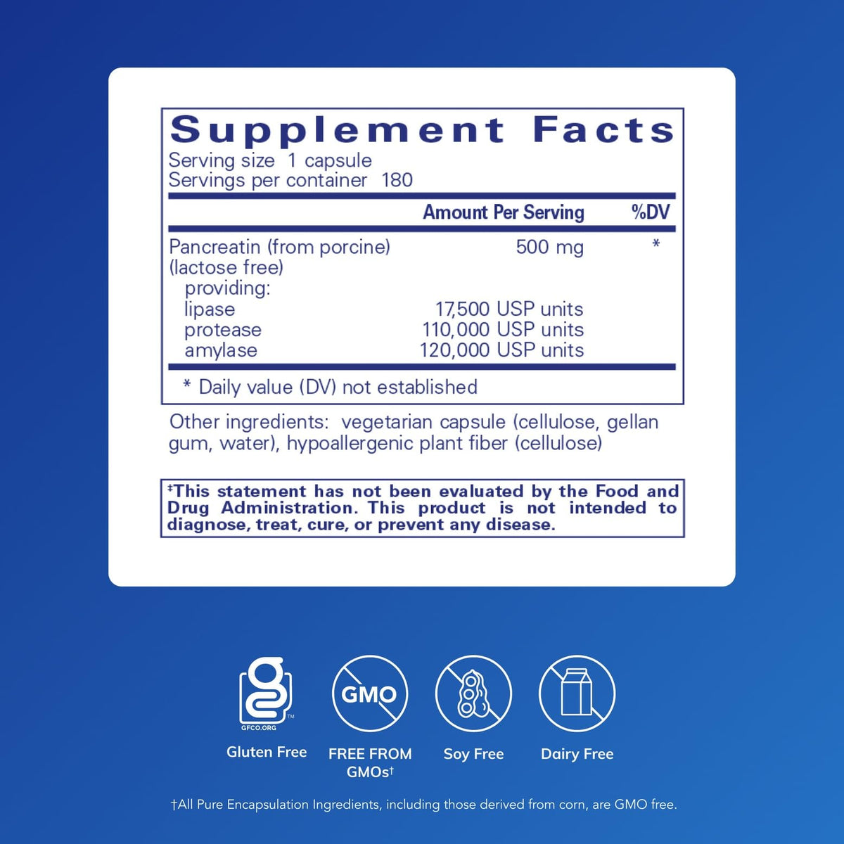 Pancreatic Enzyme Formula 180 Capsules D786202