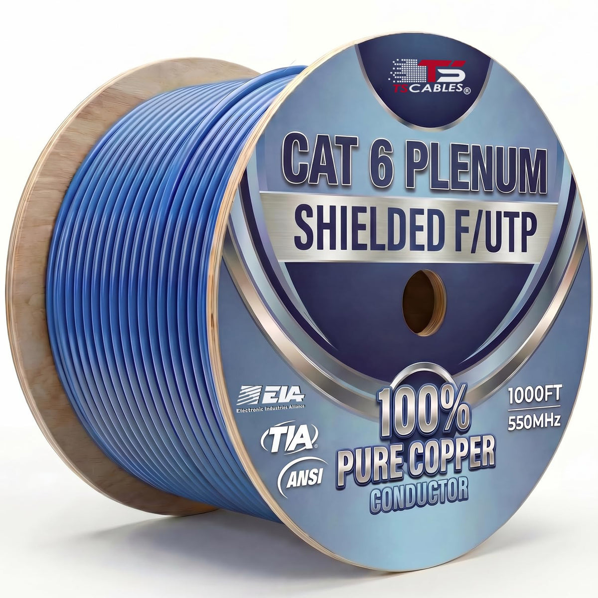 Cat6 Plenum Shielded 1000ft 23AWG Solid Bare Copper Ethernet Cable P108190