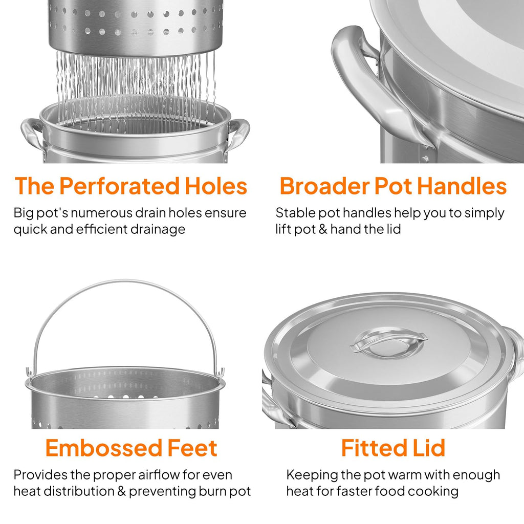 102QT Stainless Steel Stock Pot with Steamer Basket A20931