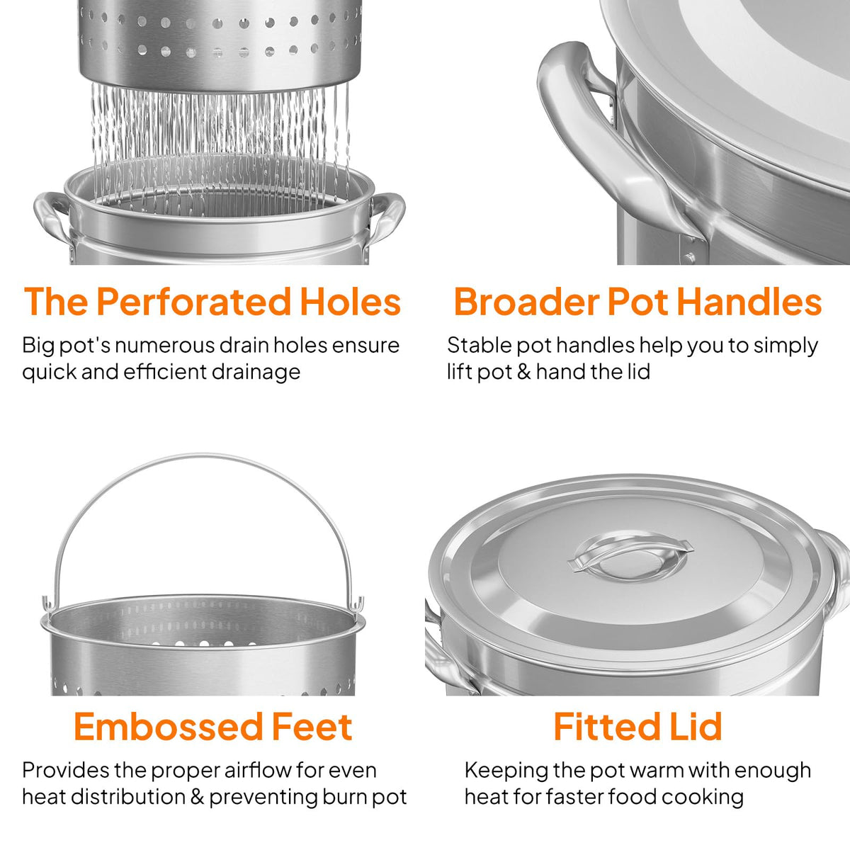 102QT Stainless Steel Stock Pot with Steamer Basket A20931