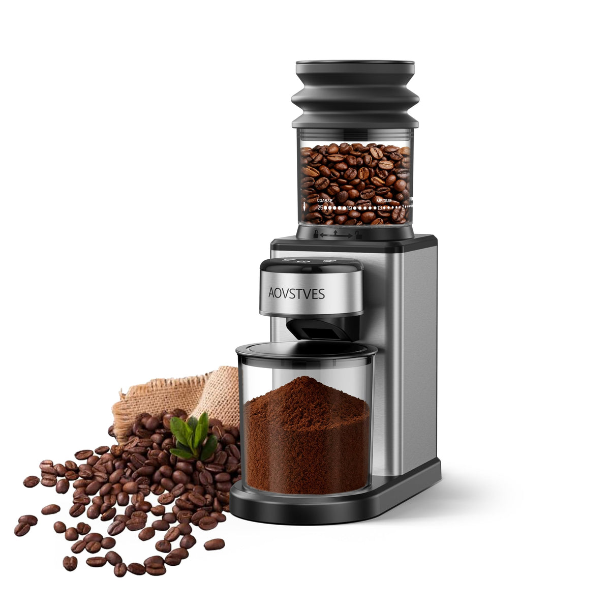 Electric Coffee Grinder with 25 Grinding Settings and 60-Second Timer W9612