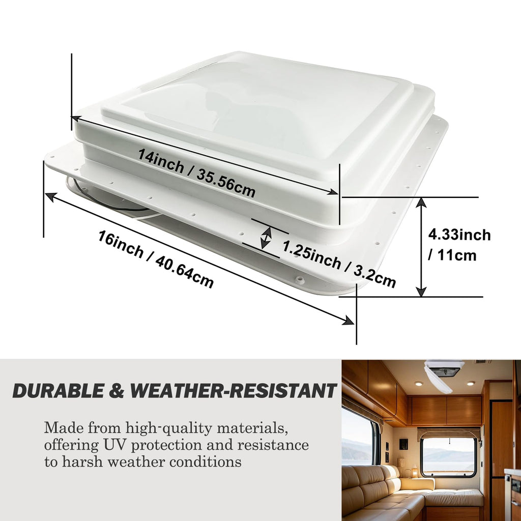 14" RV Roof Vent with 12V Fan, White H51752