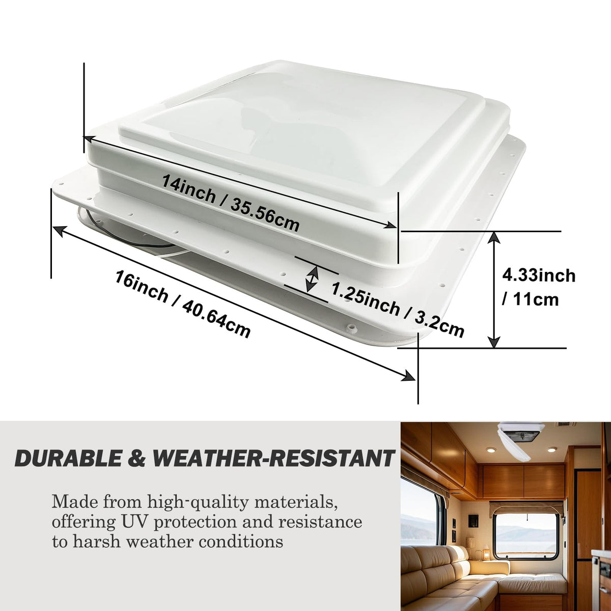 14" RV Roof Vent with 12V Fan, White H51752
