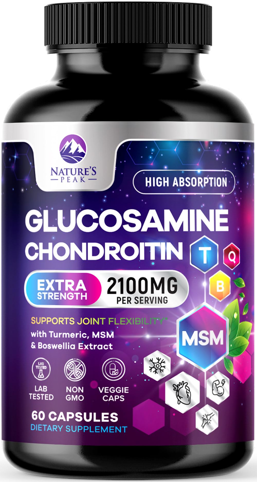 Glucosamine Chondroitin MSM Turmeric Boswellia 60 Capsules Y646873