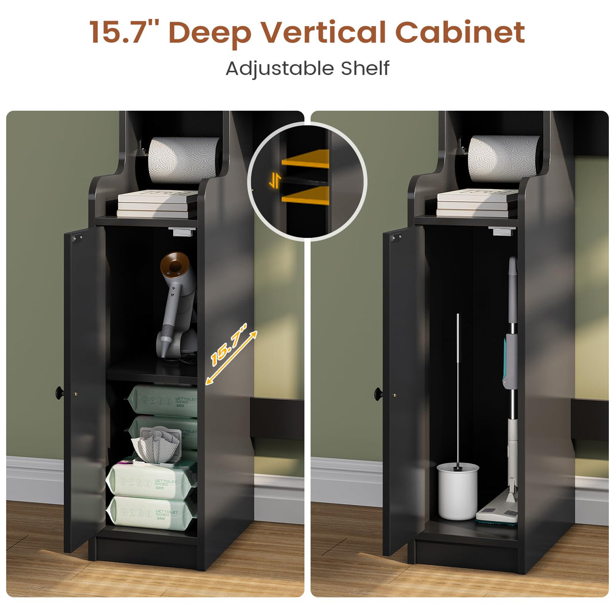 Over The Toilet Storage Cabinet with Glass Doors & Toilet Paper Holder Stand D4194