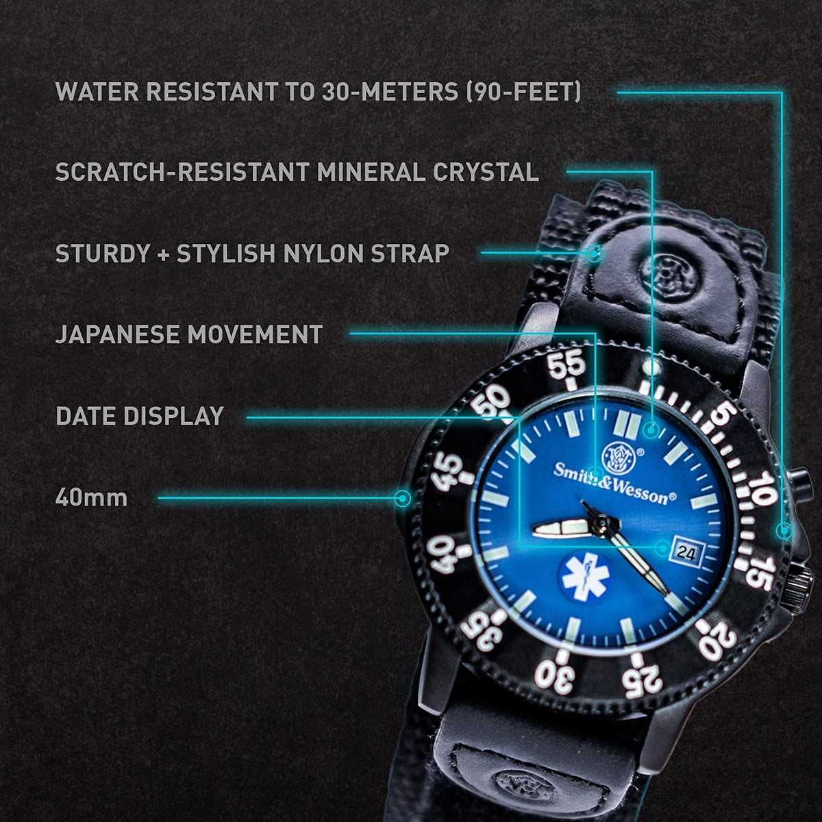 Men’s Tactical Field Watch with Backlight, 3ATM Water Resistant, Quartz, 40mm M203601