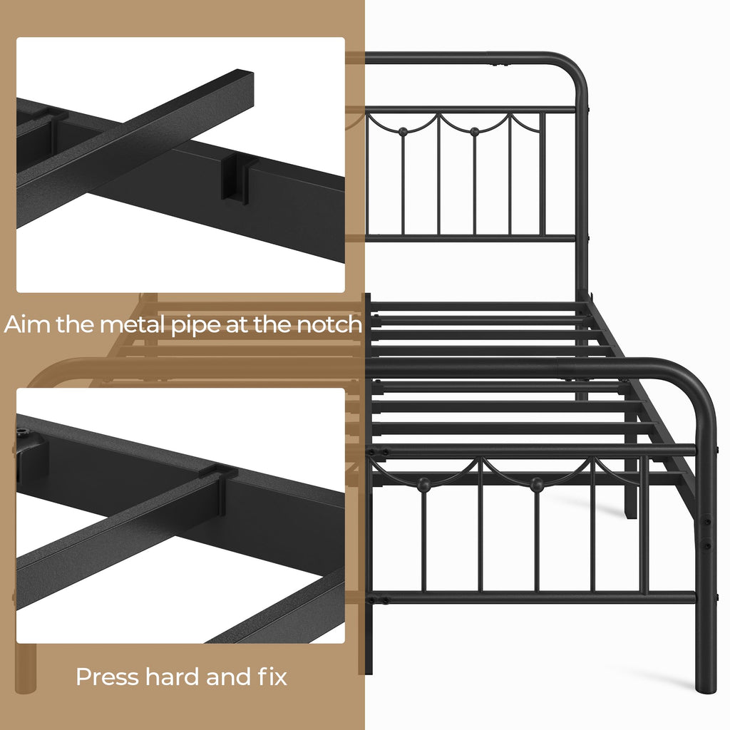Black Metal Bed Frame with Spindle Headboard J8959