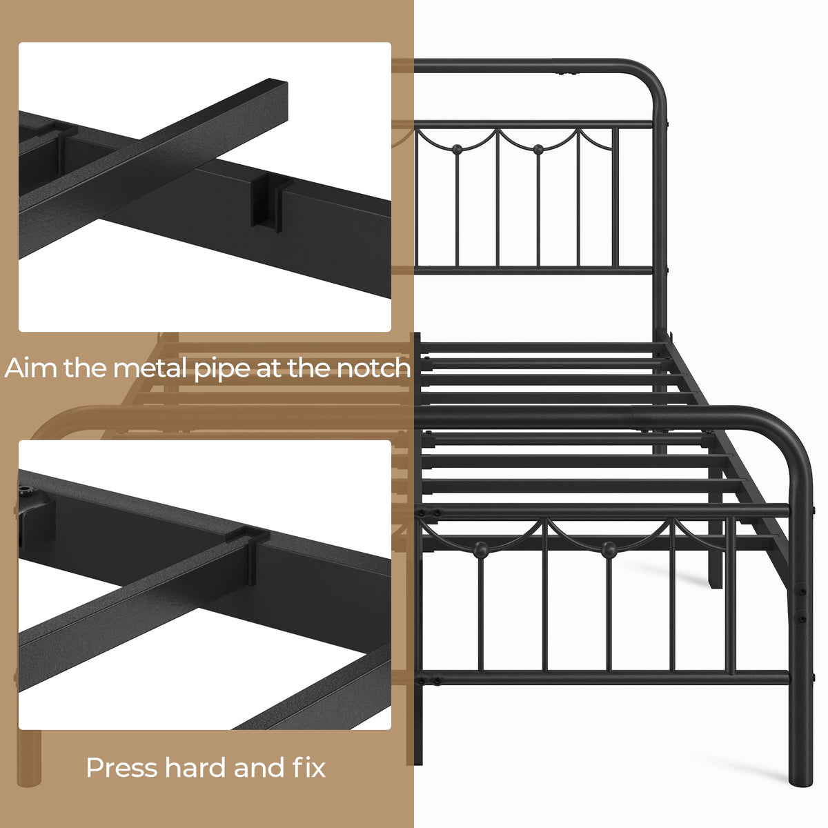 Black Metal Bed Frame with Spindle Headboard J8959