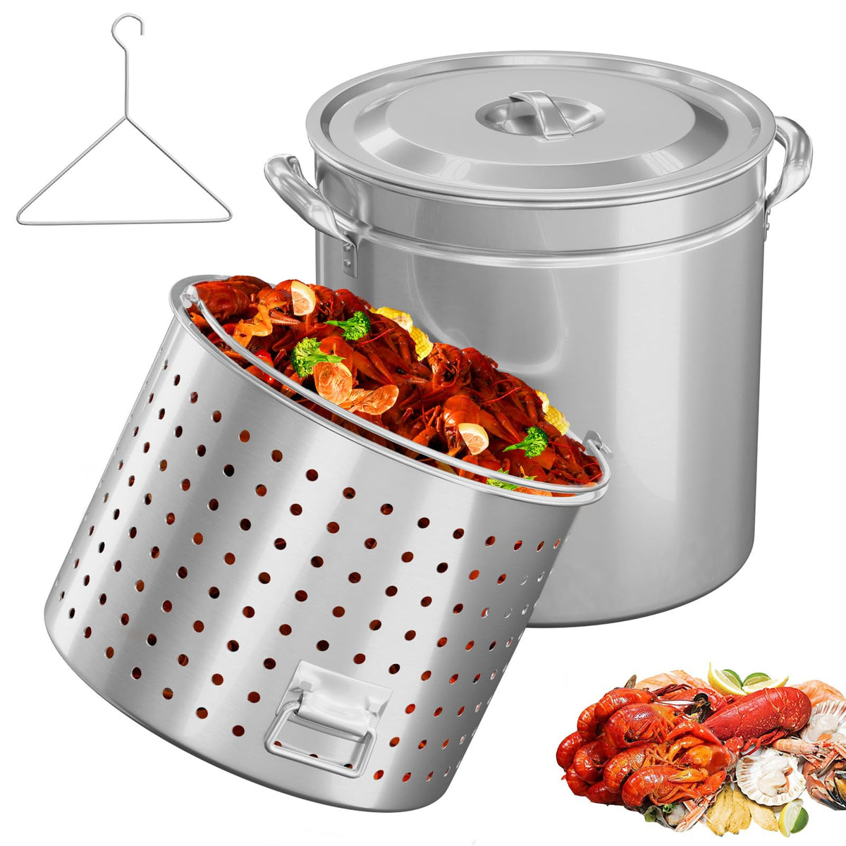 102QT Stainless Steel Stock Pot with Steamer Basket A20931