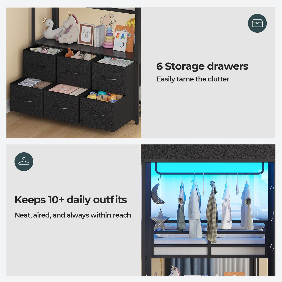 Triple Bunk Bed with 6 Storage Drawers E188594