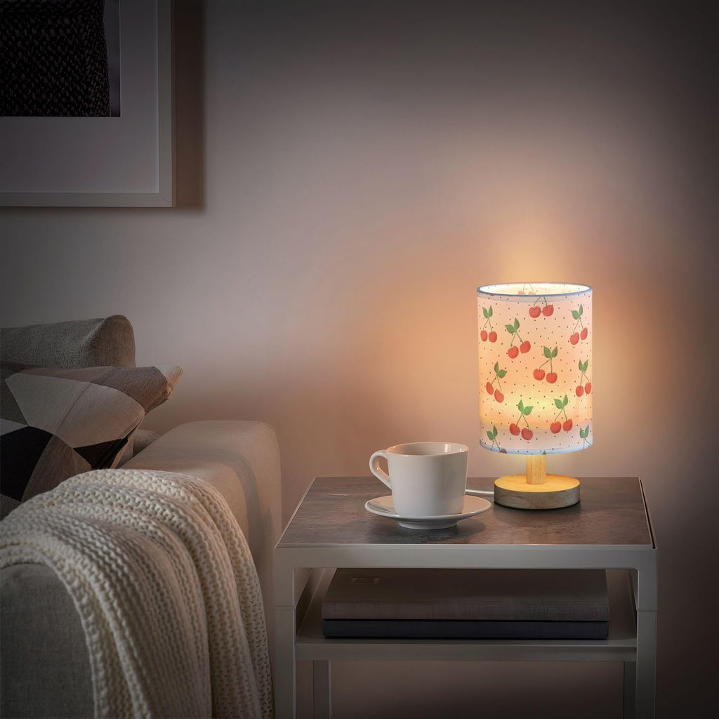 Red Cherry Table Lamp with USB Ports and Fabric Lampshade F307769