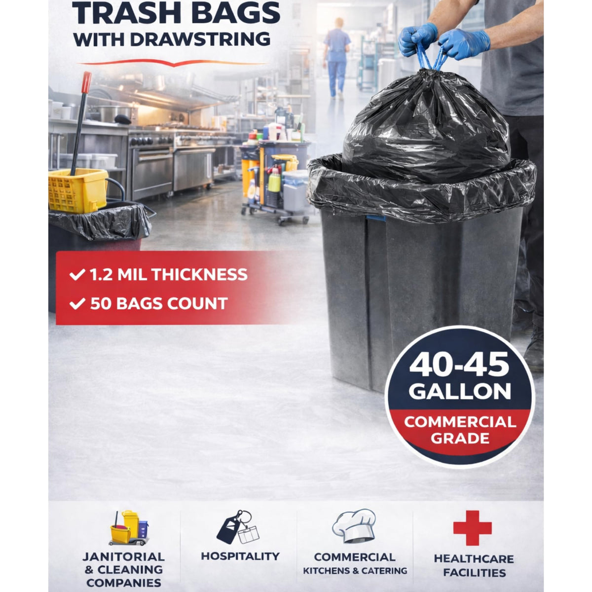 44 Gallon Drawstring Trash Bags 50 Count U649484