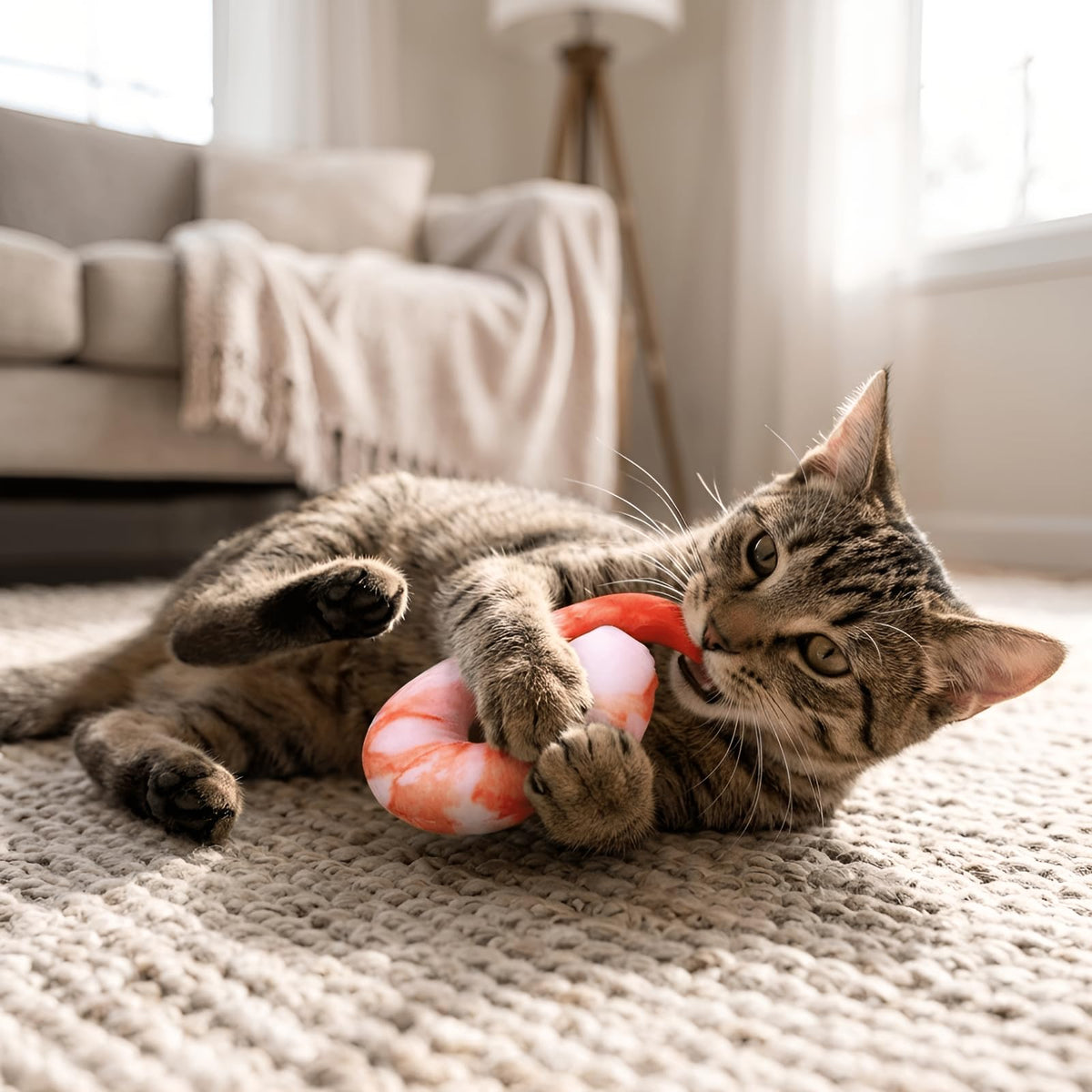 Orange White 3D Shrimp Shape Dog Squeaky Plush Toy E936