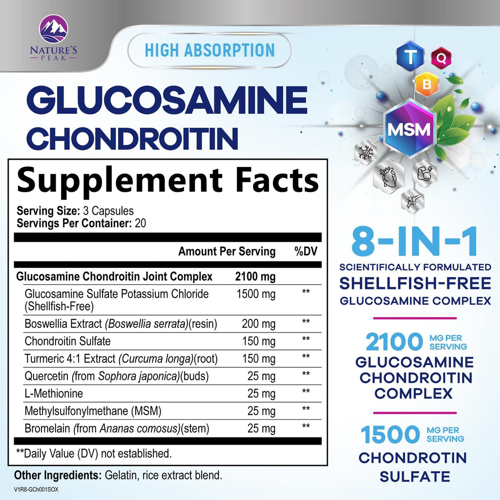 Glucosamine Chondroitin MSM Turmeric Boswellia 60 Capsules Y646873