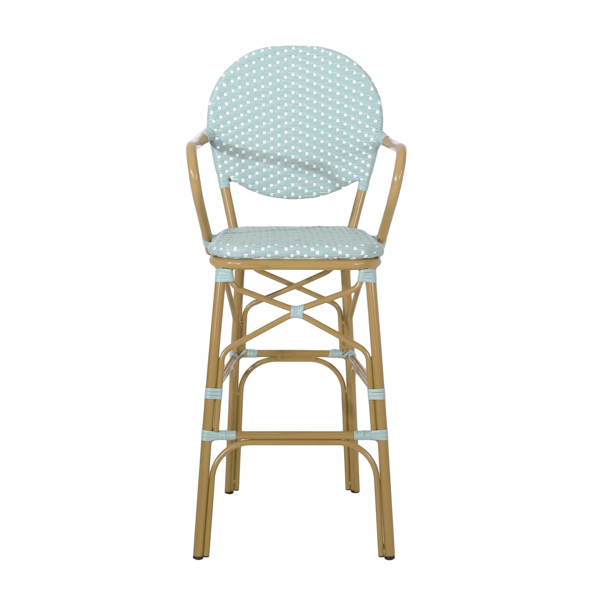 Teal Bamboo Print Wicker Aluminum Bar Stools Set of 2 R69544