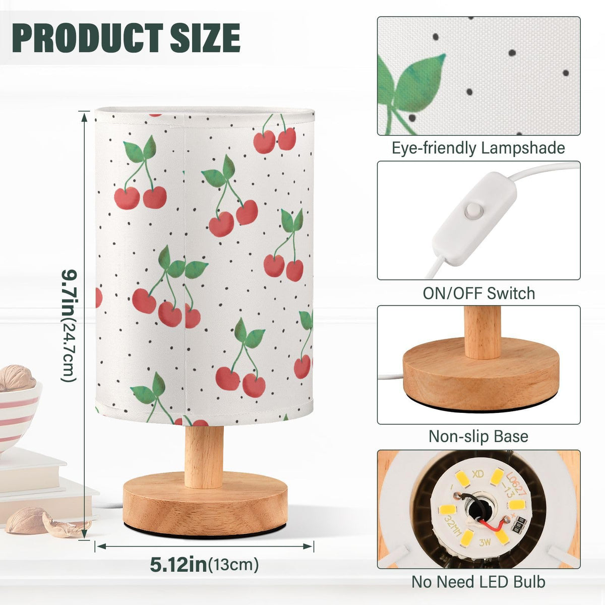 Red Cherry Table Lamp with USB Ports and Fabric Lampshade F307769