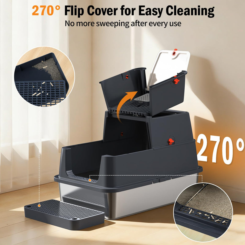 Stainless Steel Enclosed Litter Box with Lid, Extra Large, Black B250080