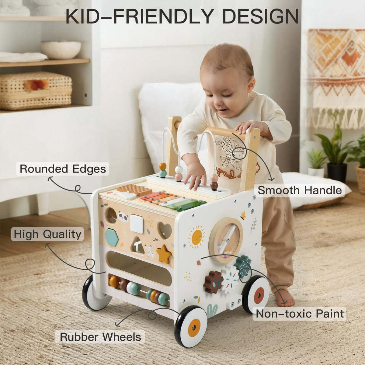 Wooden Baby Walker Activity Cube Push Walker W360058