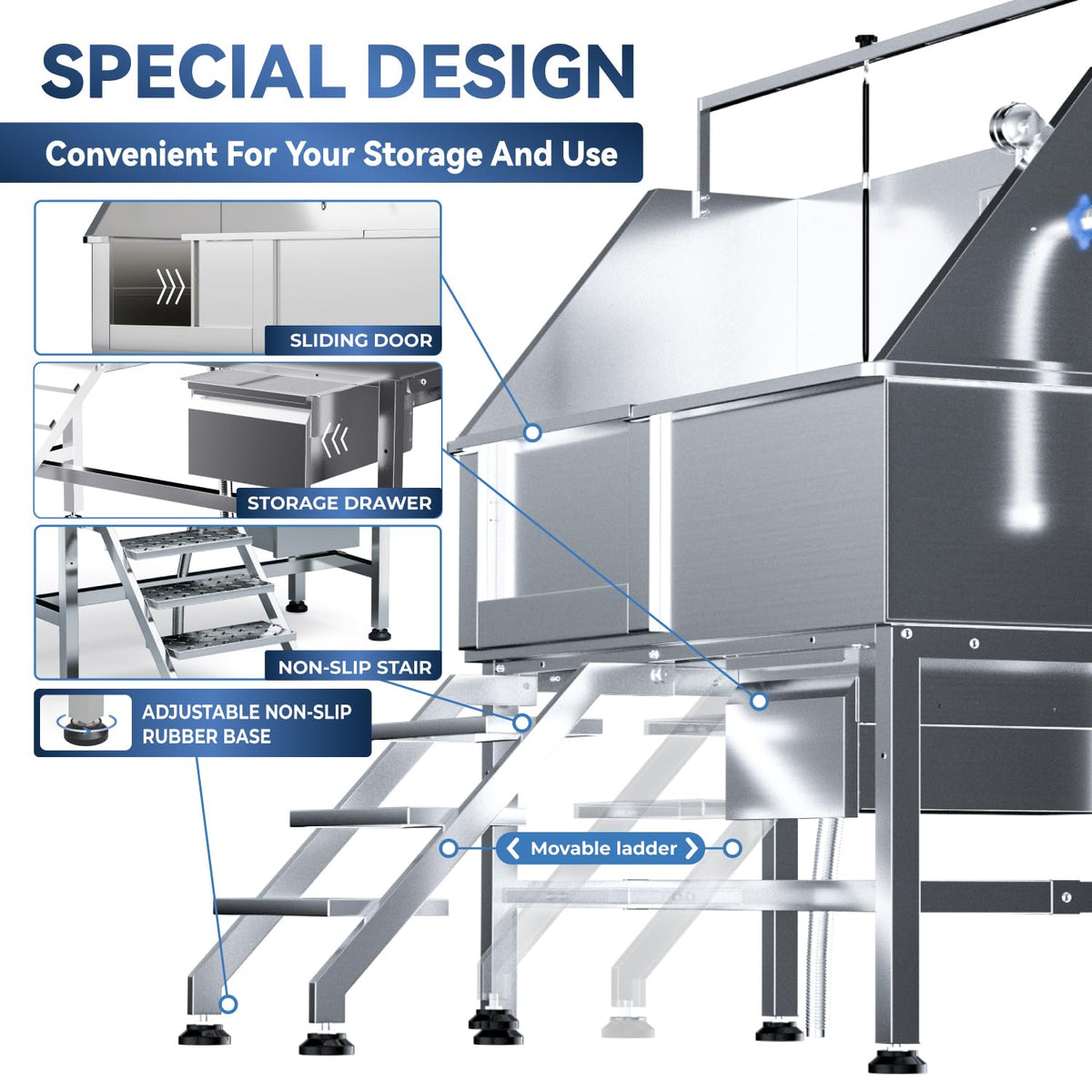 46" Stainless Steel Dog Washing Station with Stairs G28976
