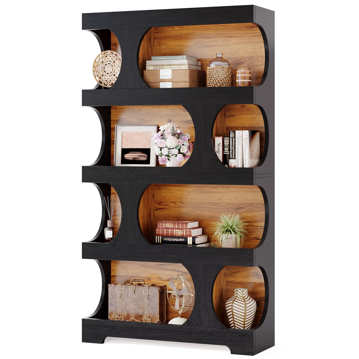 71" Tall 4-Tier S-Shaped Wood Bookcase B9395