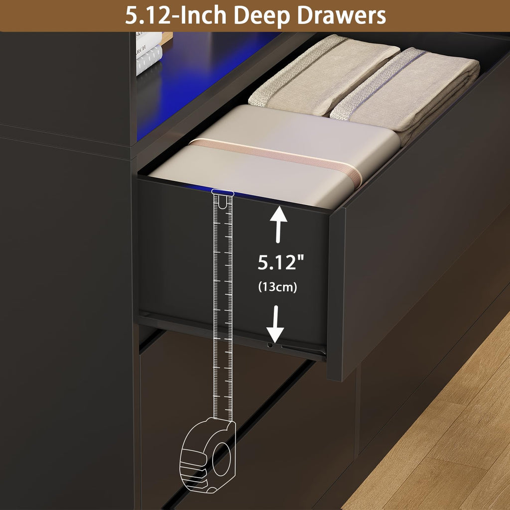 Black Dresser with LED Lights and Power Strip O872